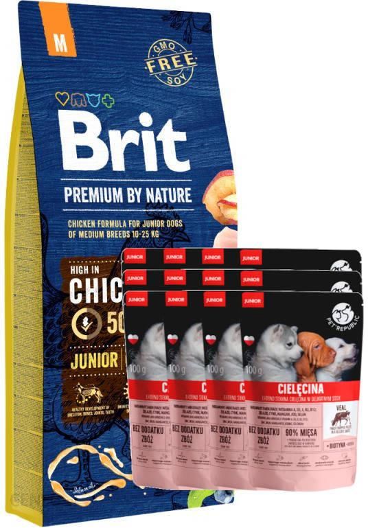 Brit Premium By Nature Adult M 15kg + PetRepublic JUNIOR 12x100g