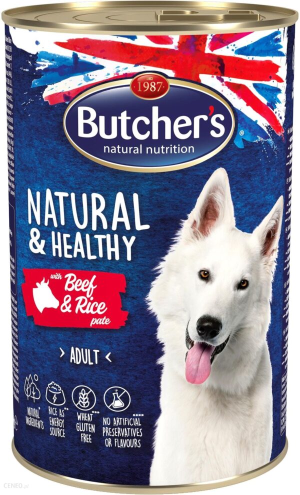Butcher's Natural&Healthy Dog z wołowiną i ryżem pasztet 3x1200g