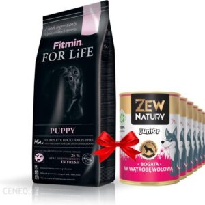 Fitmin Dog For Life Puppy 15kg + Zew Natury karma mokra 94% mięsa 6x400g