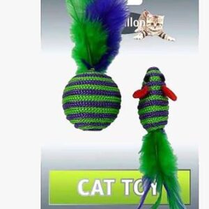 Zabawka Myszka Piłka z piórkami grechotką dla kota